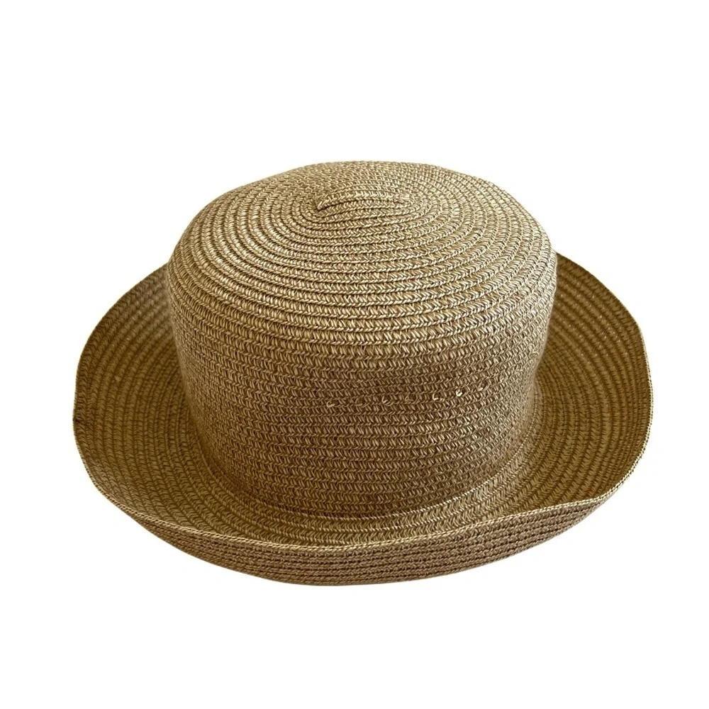 St John's Bay Women's Floppy Sun Hat Beige Woven Wide Brim Foldable - Picture 1 of 4